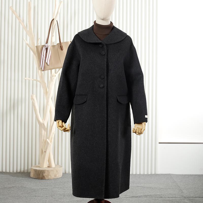 

New wool coat double-sided woolen long simple atmospheric woolen coat femininity commuter wool coat S чорний