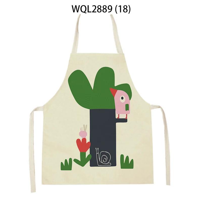 Adult Kids Flower Pattern Cleaning Kitchen Aprons Home Cooking Baking Linen Waist Bibs Vase Flower Art Antifouling Pinafore