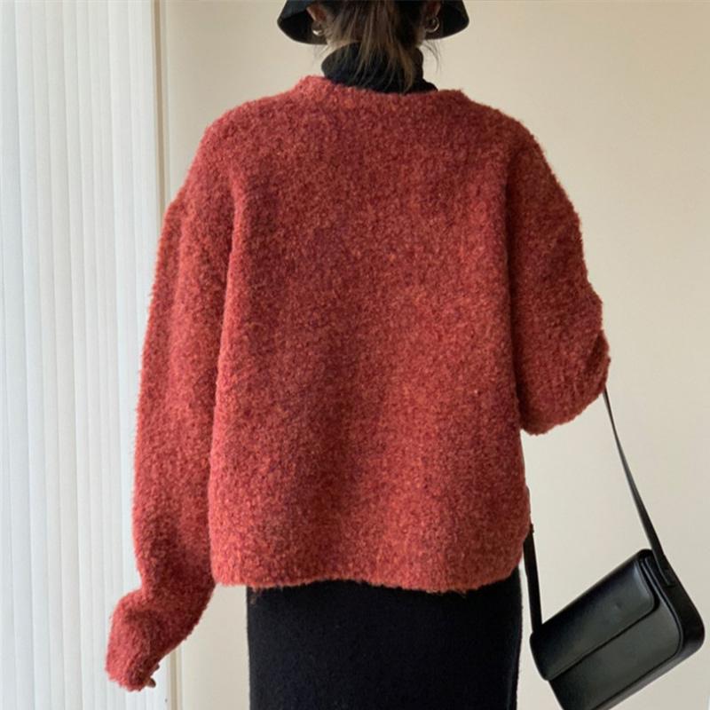Thickened Sweater Autumn and Winter Solid Color Loose Lazy Wind Tops for Women