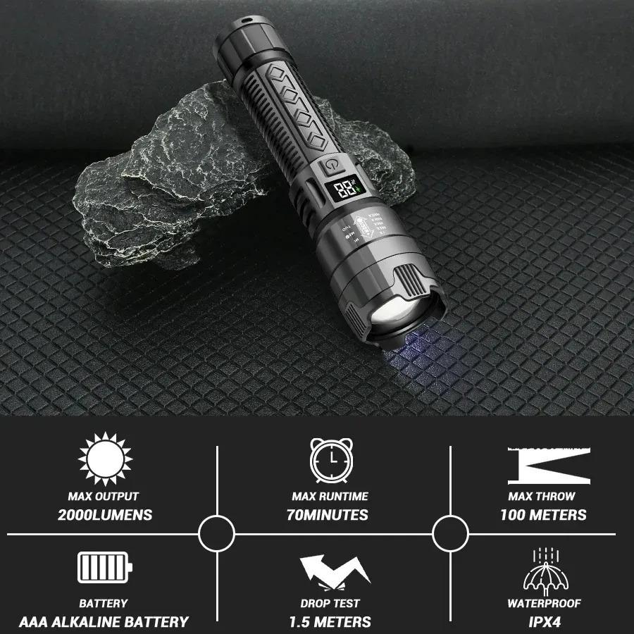 Strong Light Ultra Bright 2000LM LED Flashlight USB Rechargeable Long Range Zoom Tactical Torch Outdoor Camping Fishing Lantern