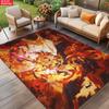 Anime Swordsman Area Rug,Flame Theme Floor Mat, Decorative Carpet for Gaming Room Bedroom Living Room, Washable Home Decor Gift