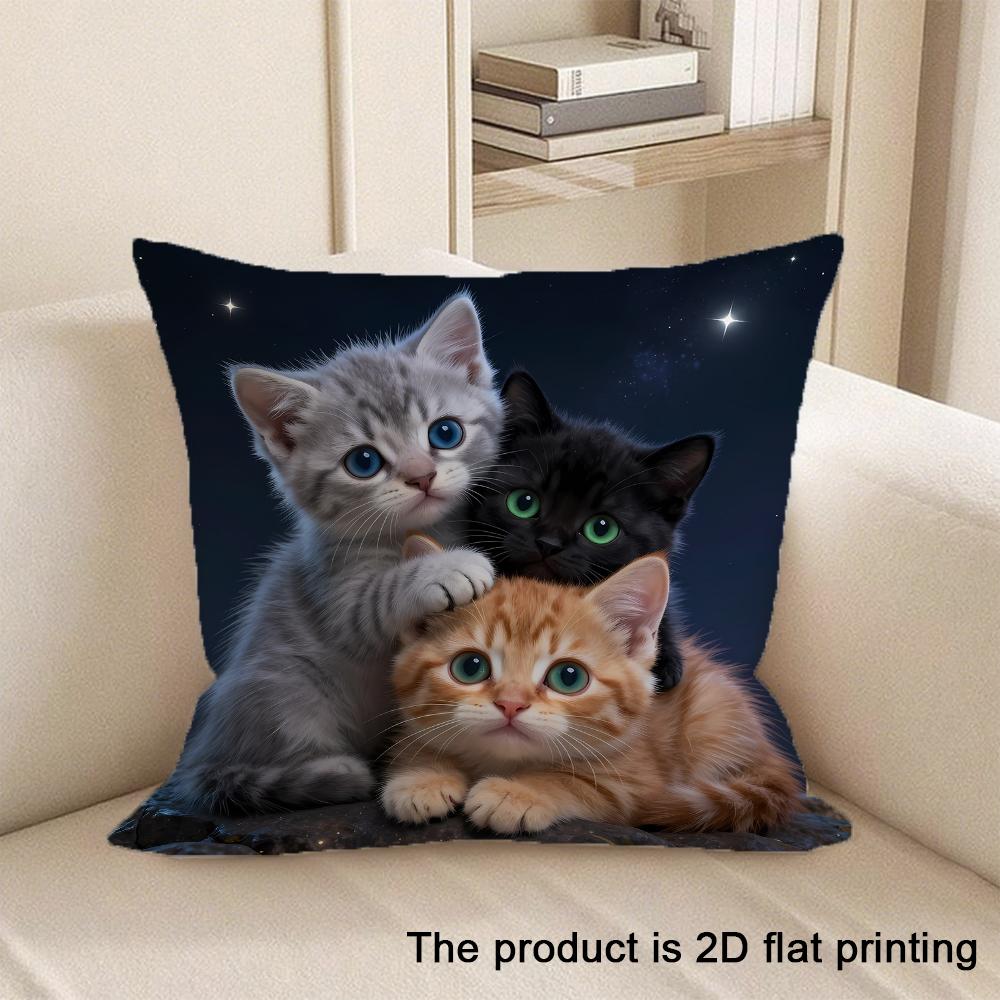 1pc Adorable Pet-themed 2D Flat Printing Pillowcases Sofa Cushion Cover Home Bedroom Room Decoration