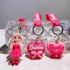 Barbie Pink Keychain Character Barbie Doll Girl Bag Pendant C, fashion accessory, toy.