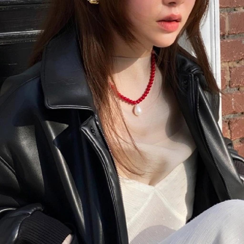 Pearl Drop Necklace with Glass Bead Beaded Neck Chain Jewelry Women Accessories Gift for Fashion Forward Individual