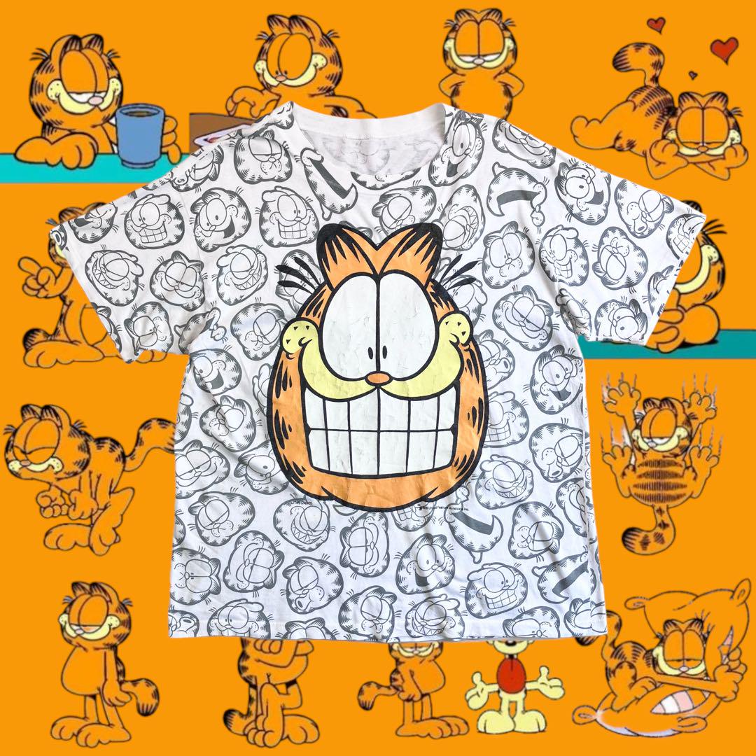 

[Б/У] Винтажная футболка Garfield 90-х годов, сделано в США, персонаж аниме, принт по всей поверхности, кот