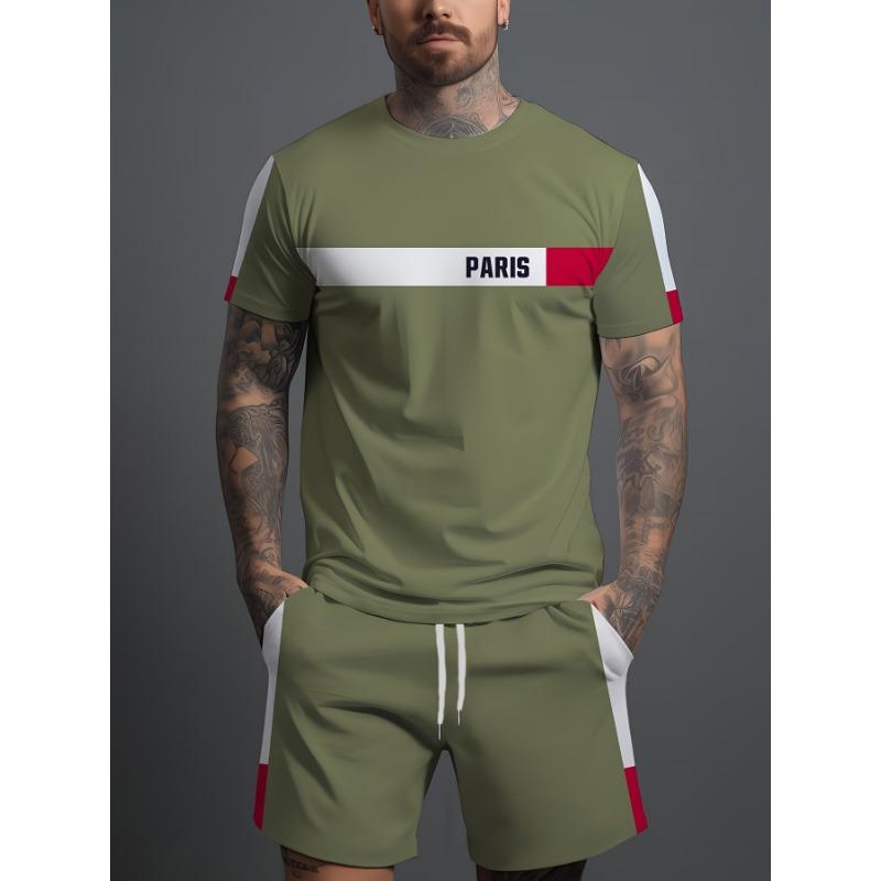Summer Men s Casual Fashion 2-piece Sportswear Men s Sports Style Printed T-shirt Men s T-shirt Shorts Set S