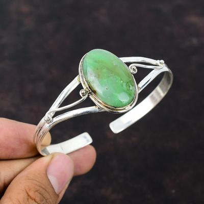 Chrysopras Armreif 925 Sterling Silber Armreif Verstellbarer Armreif Original Edelstein Armreif Geschenk für Ihn Handgefertigter antiker Schmuck
