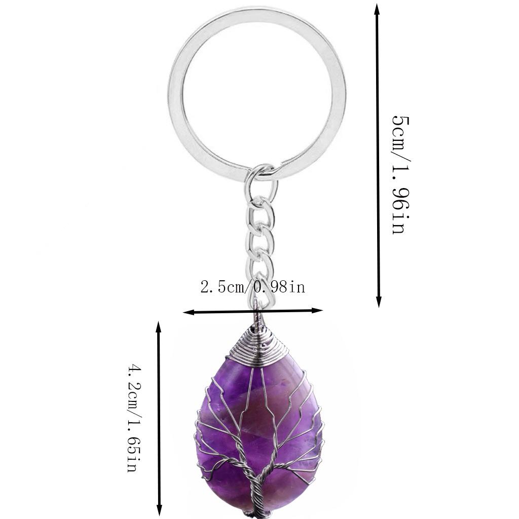 Waterdrop Life Tree Keychain Handmade Wire Wrapped Keychain Personalized Jewelry for Men Couple Family Keychain Pendant