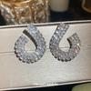 Silver Needle Super Flash Diamond-set Geometric Round Stud Earrings High-end Fashion Earrings Light Luxury Temperament Earrings