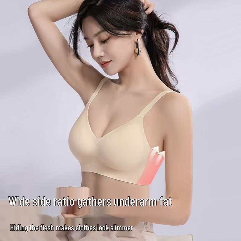 Seamless Push-Up Comic Bra for Small Chests, Side Support, Outward-Expanding, Fixed Cup