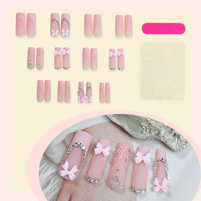 Ladies' Medium To Long Bow Wearing Nails, Cute Design, Daily Cute 24pcs