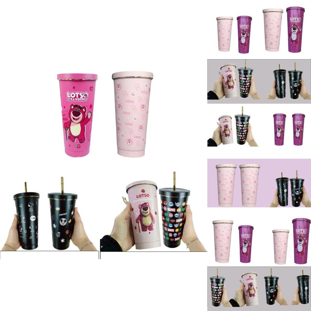 Copo Térmico de Desenho Animado de Alto Desempenho com Canudo Para Meninos e Meninas, Aço Inoxidável 304