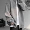 Men's Trendy Grey Zipper Cardigan Sweater Coat - Spring/Autumn Loose Fit Stand Collar Knitwear