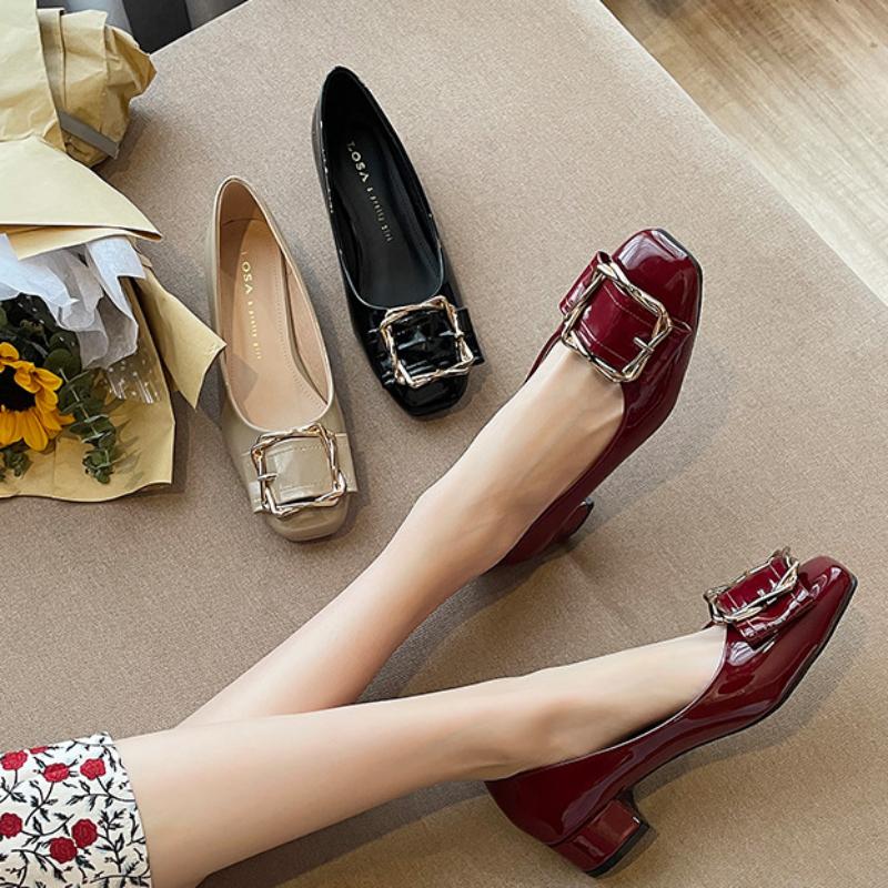 Korean Style Casual Simple Womens Shoes 2024 New Fashion Middle Heel Shallow Mouth Comfortable Breathable Autumntime Heels