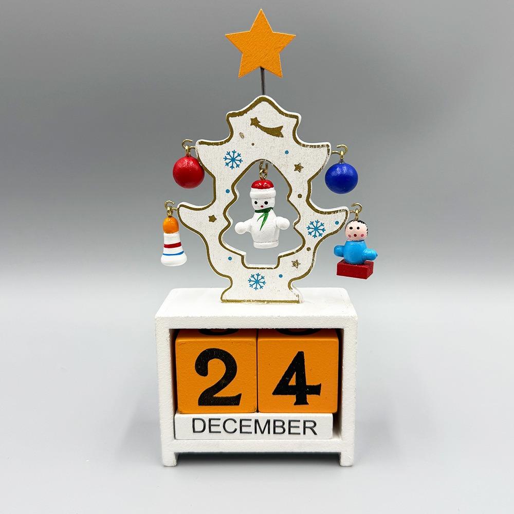 Christmas Wooden Countdown Calendar Blocks with Snowman, Santa & Reindeer Figurines – Festive Home Holiday Decoration