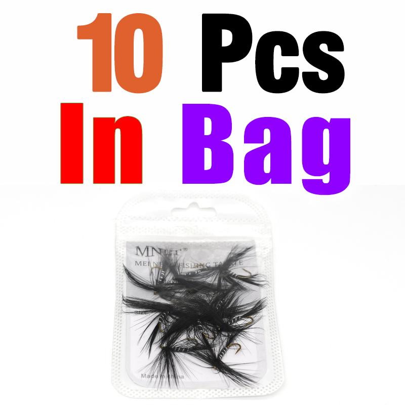 MNFT 10Pcs #10 Zebra Black Mosquito Fly Trout Fishing Dry Flies Artificial Fishing Bait Fly