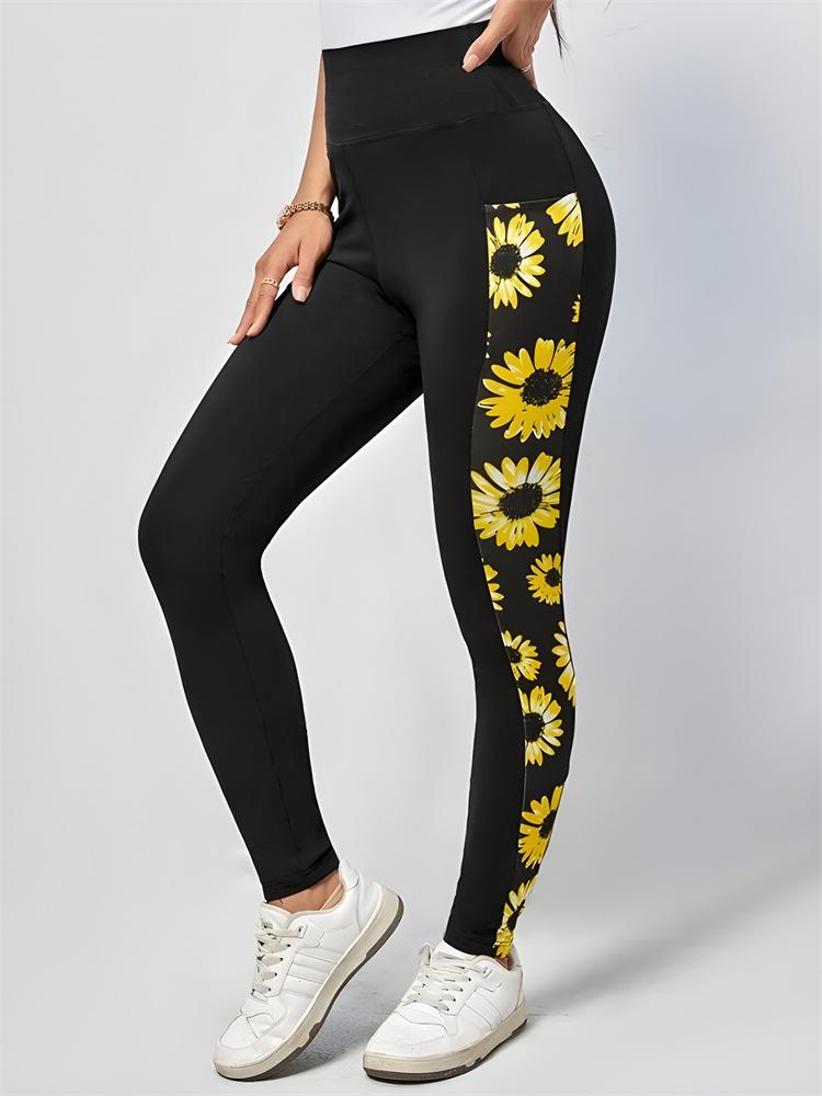Printed yoga pants European and American fashion chrysanthemum pants women's trend versatile casual sports pants fitness leggings