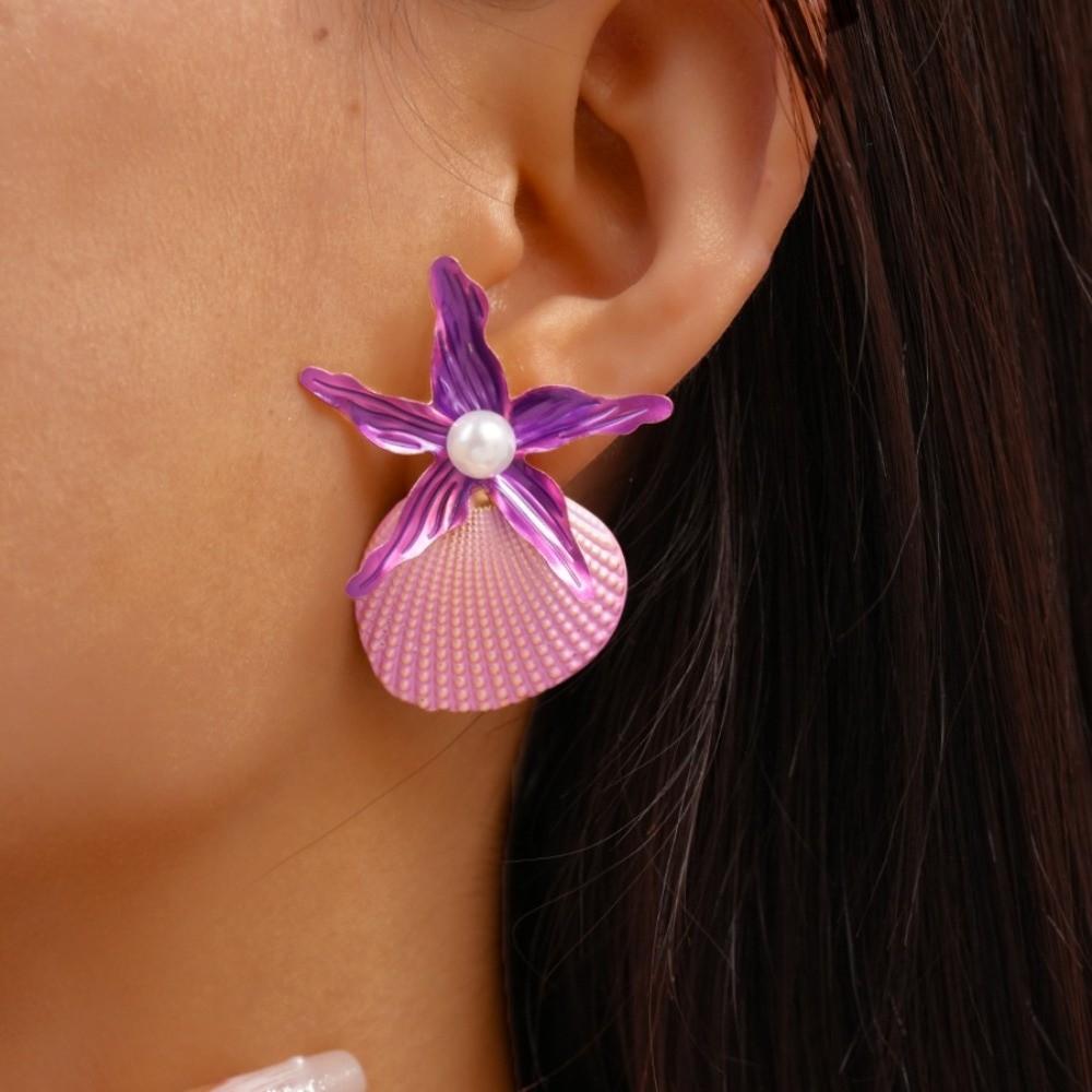 Ohrhänger mit Jakobsmuschelschale, Ohrhänger mit Muschel-Seestern-Anhänger, Modische Stecker mit Seestern, Party