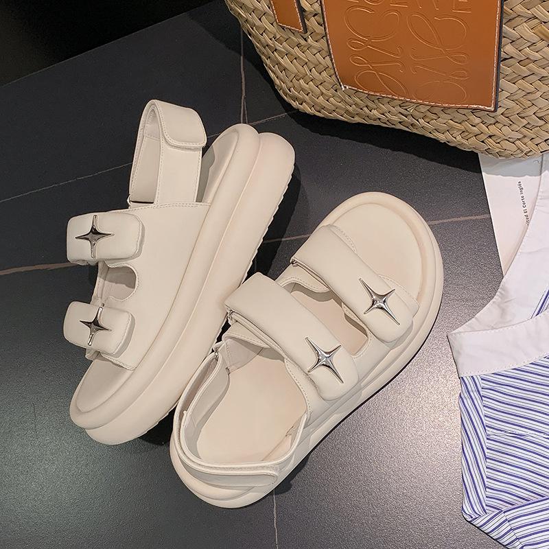 Women's summer outer wear female stars versatile bread Velcro cool slippers stepping on shit feeling thick-soled casual cloud shoes