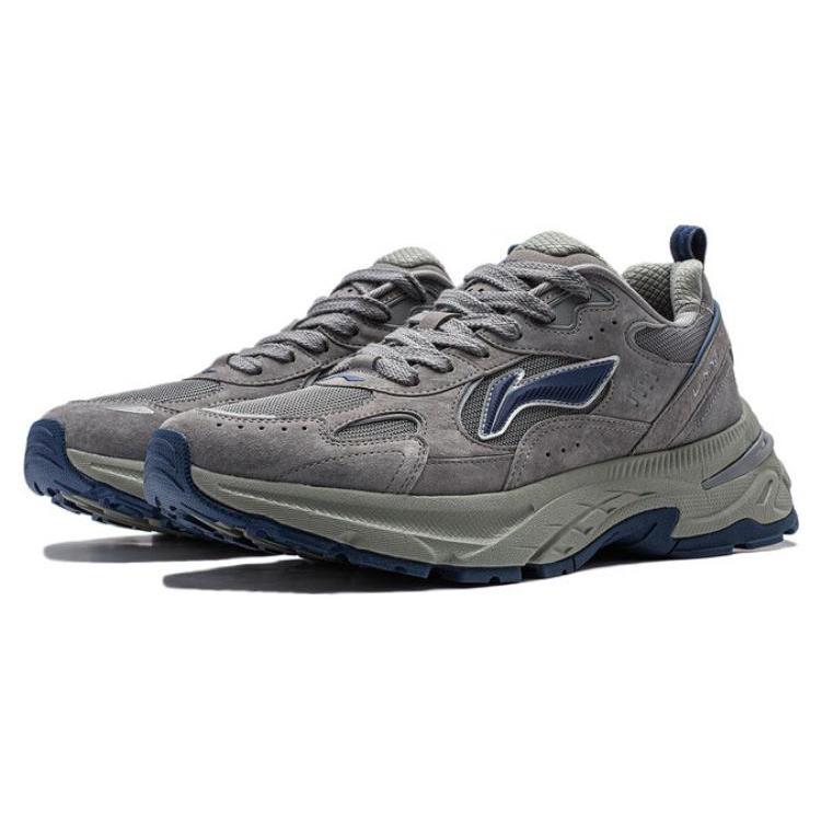 Li Ning Beicheng Cushioning Slip Resistant Abrasion Resistant Support Low top Chunky Sneakers Men's Gray AGCT425-2