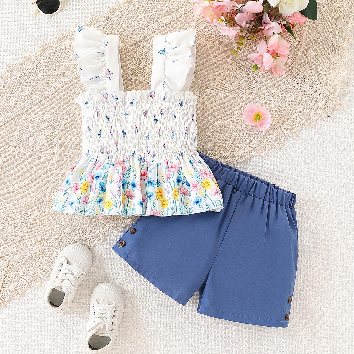 Girls Clothing Set 2-7 Years Summer Outfit Floral Tank Top and Shorts Kids 2 Piece Outfit for Little Girl Daily Wear 3Y
