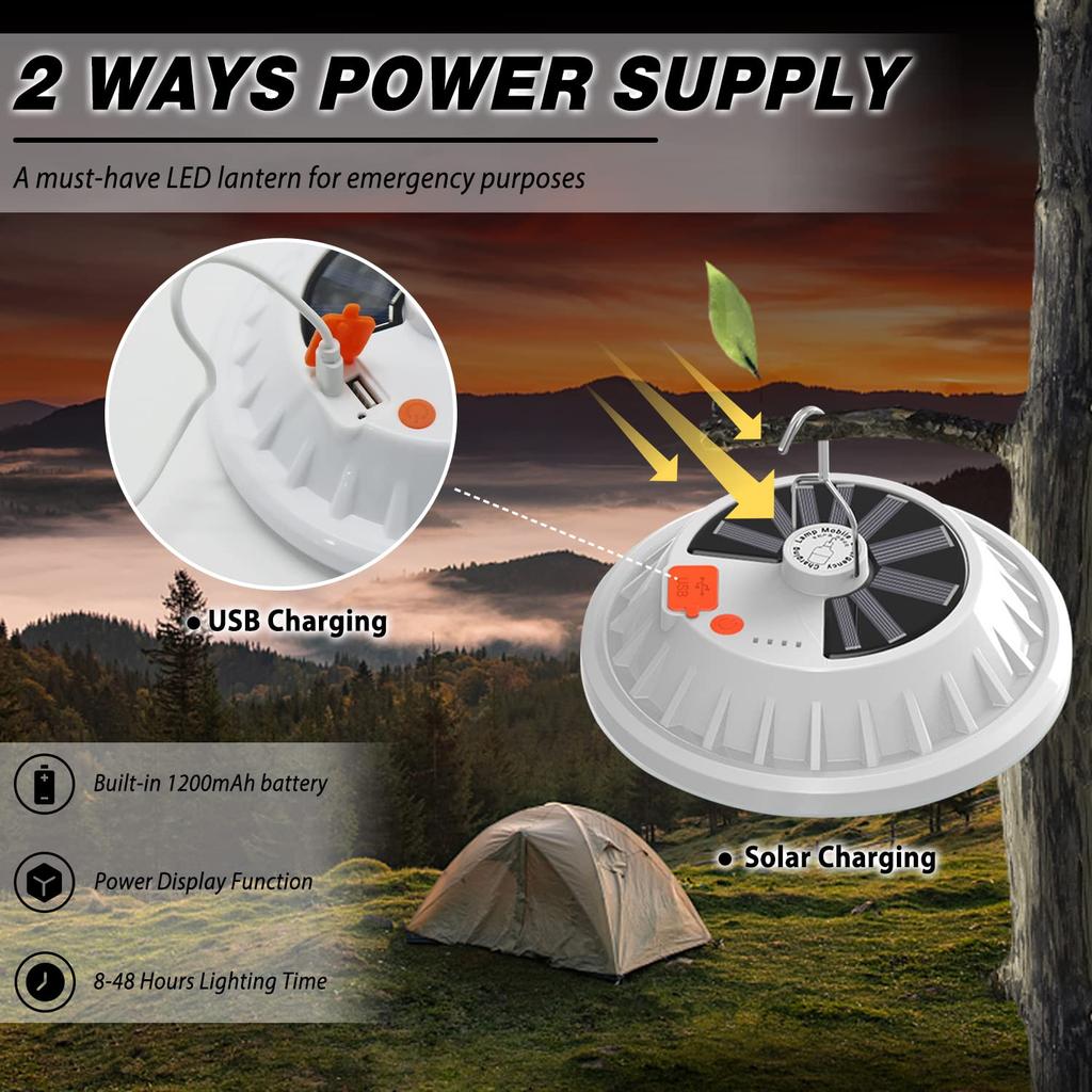 Rechargeable Solar Lantern,60/120 LEDs Portable Camping Light,Remote,5 Modes,Power Bank,Battery Display,IP65,Outdoor Emergency