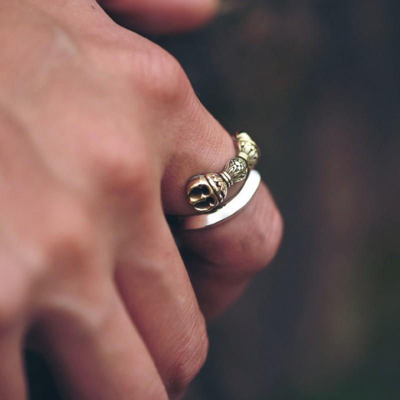 Adjustable Open Ring Men Women Vintage Geometric Plated Finger With Vajra Motif Retro Ethnic Style
