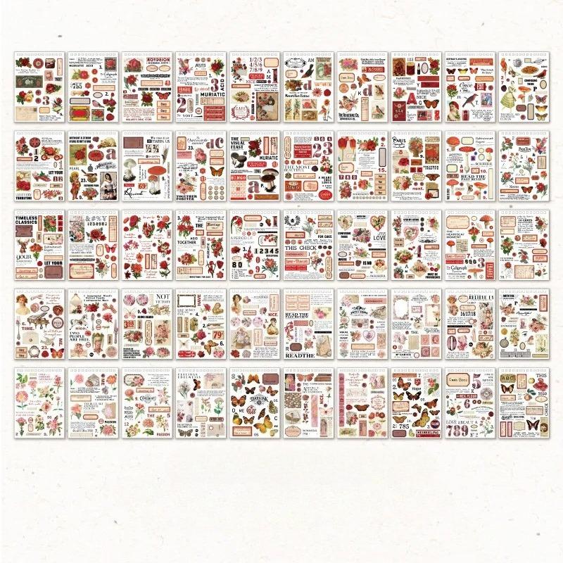 50 Pcs Large-sized Sticker Books Vintage Decorative Adhesive Diy Stick Labels Diary Album Scrapbooking Material Craft Supplies