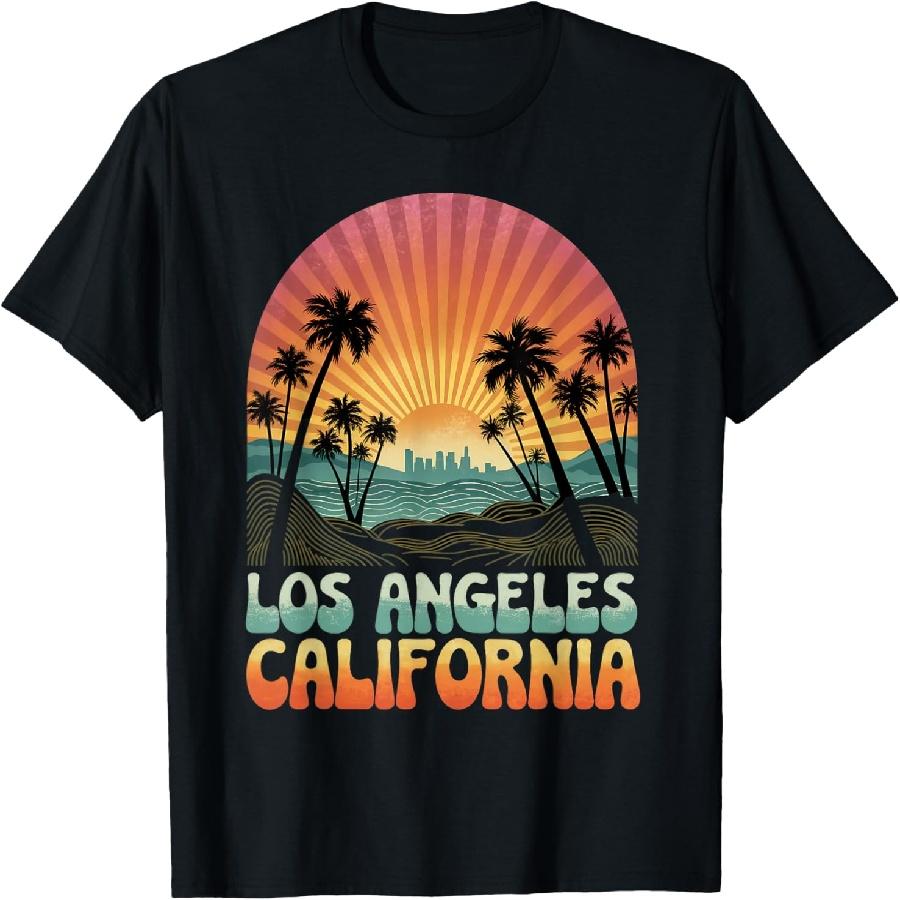 Винтажная футболка в стиле ретро с закатом в Лос-Анджелесе, Калифорния S чёрный