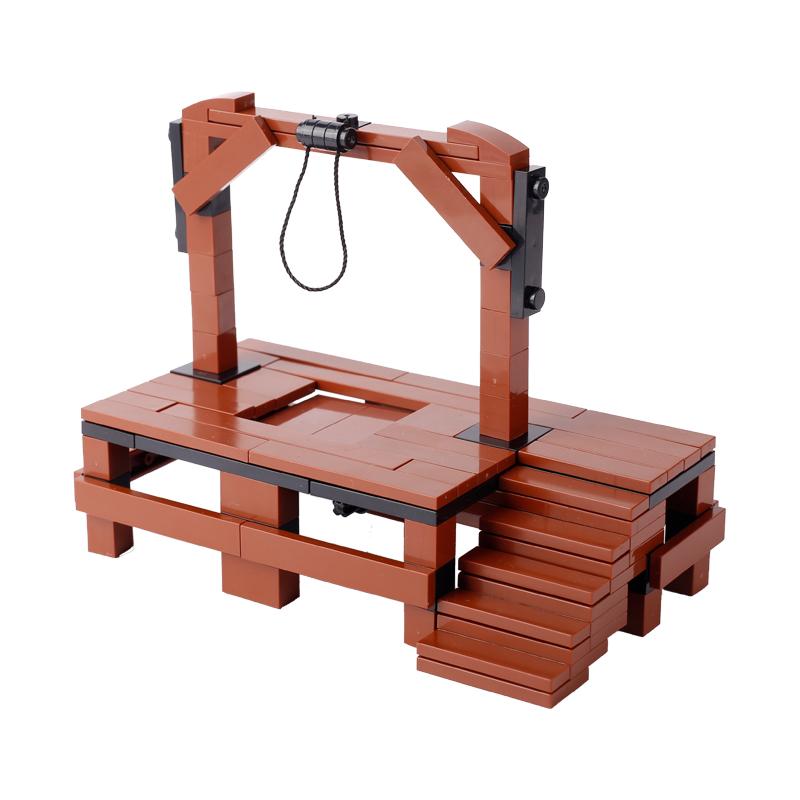 MOC Medieval Guillotine Building Blocks Kit Gallows Tree Hanging Cage Gallows Trial Weapons Bricks Toys Boys Gift