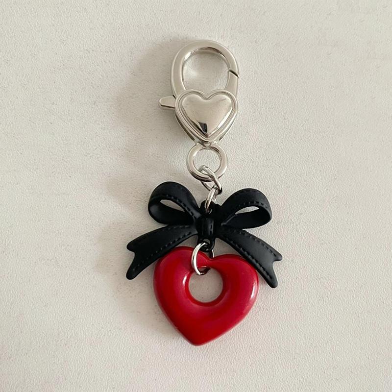 Keychain Accessory Adorable Black Bowknot Heart Pendant Ornament Durable Keyrings Accessories Charm Multi Functional
