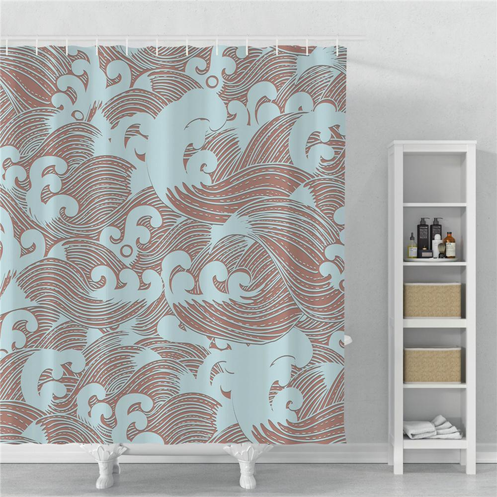 Japanese Style Series Ukiyoe Shower Curtain Ocean Waves Waterproof Curtains Polyester Printing Bathroom Decor Partition Screen
