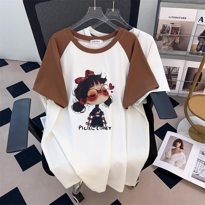 

Свободная футболка большого размера средней длины с коротким рукавом и круглым вырезом для женщин (200-350 цзиней) 6XL чёрный