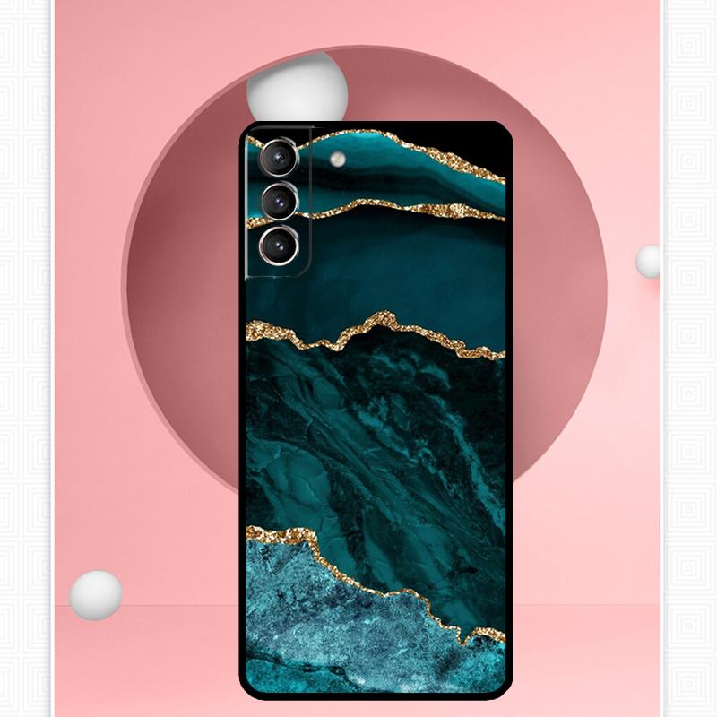Teal Blue Gold Agate Marble Case For Samsung Galaxy S25 Ultra S21 S22 S23 S24 Ultra S9 S10 S20 Plus S25 FE Cover Funda