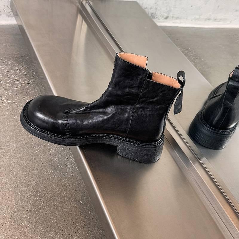 

Новые женские кожаные ботинки Мартин однотонные на среднем каблуке резиновая толстая подошва круглый носок универсальные удобные на молнии из коровьей кожи средней высоты 40 чёрный