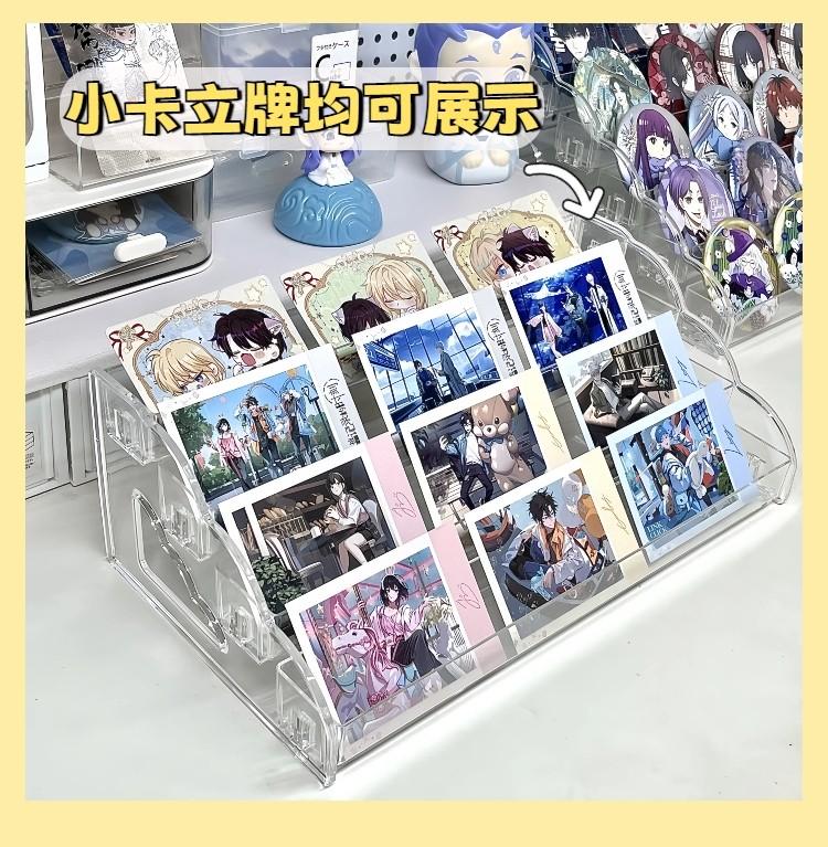 Badge Display Stand Acrylic, Tiered Transparent Collector Shelf for Pins & Anime Merchandise, Desktop Organizer Box