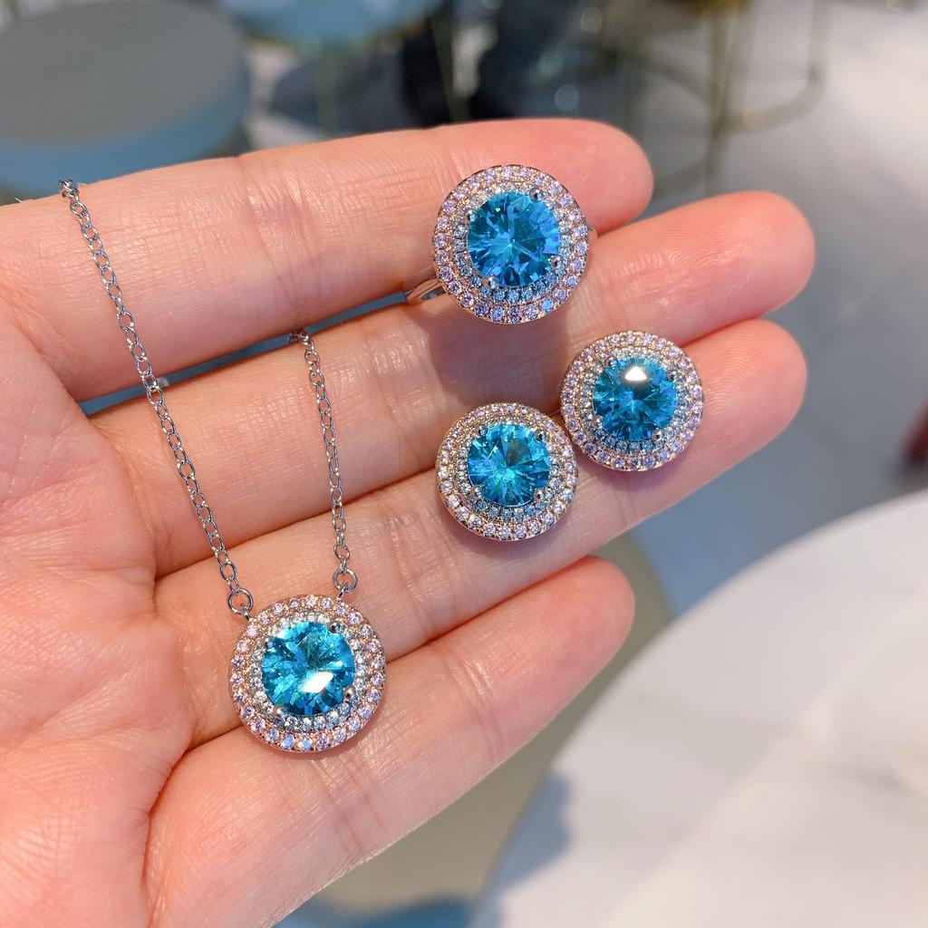 Cross Border Circular Simulation Sea Blue Ring Internet Celebrity Simple Necklace Women's Set