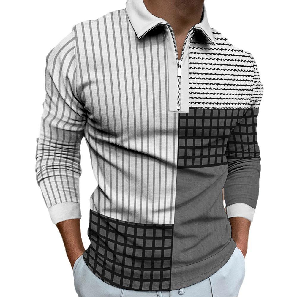 New Men's Long Sleeve Multi Colour Digital Printed Polo Shirt Men's Casual Sweatshirt Tops