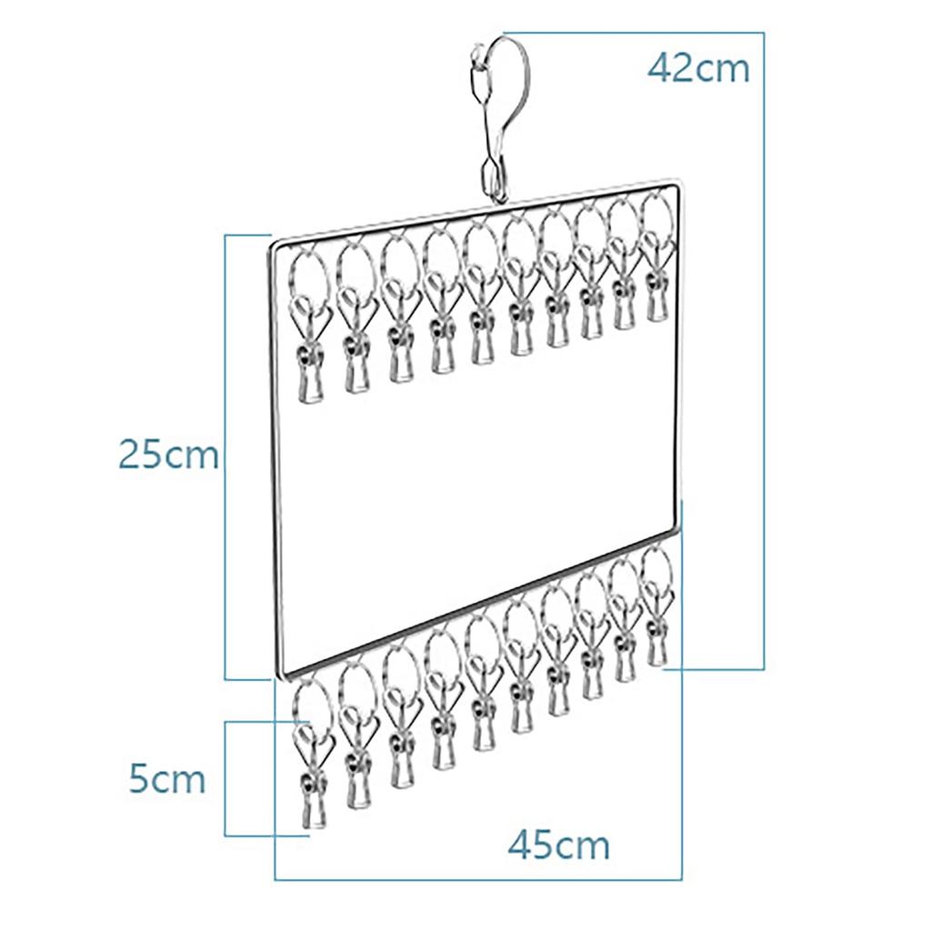 Windproof Stainless Steel Sock Drying Rack, Clothes Drying Hanger for Bras and Underwear (2 Layers, 20 Clips)