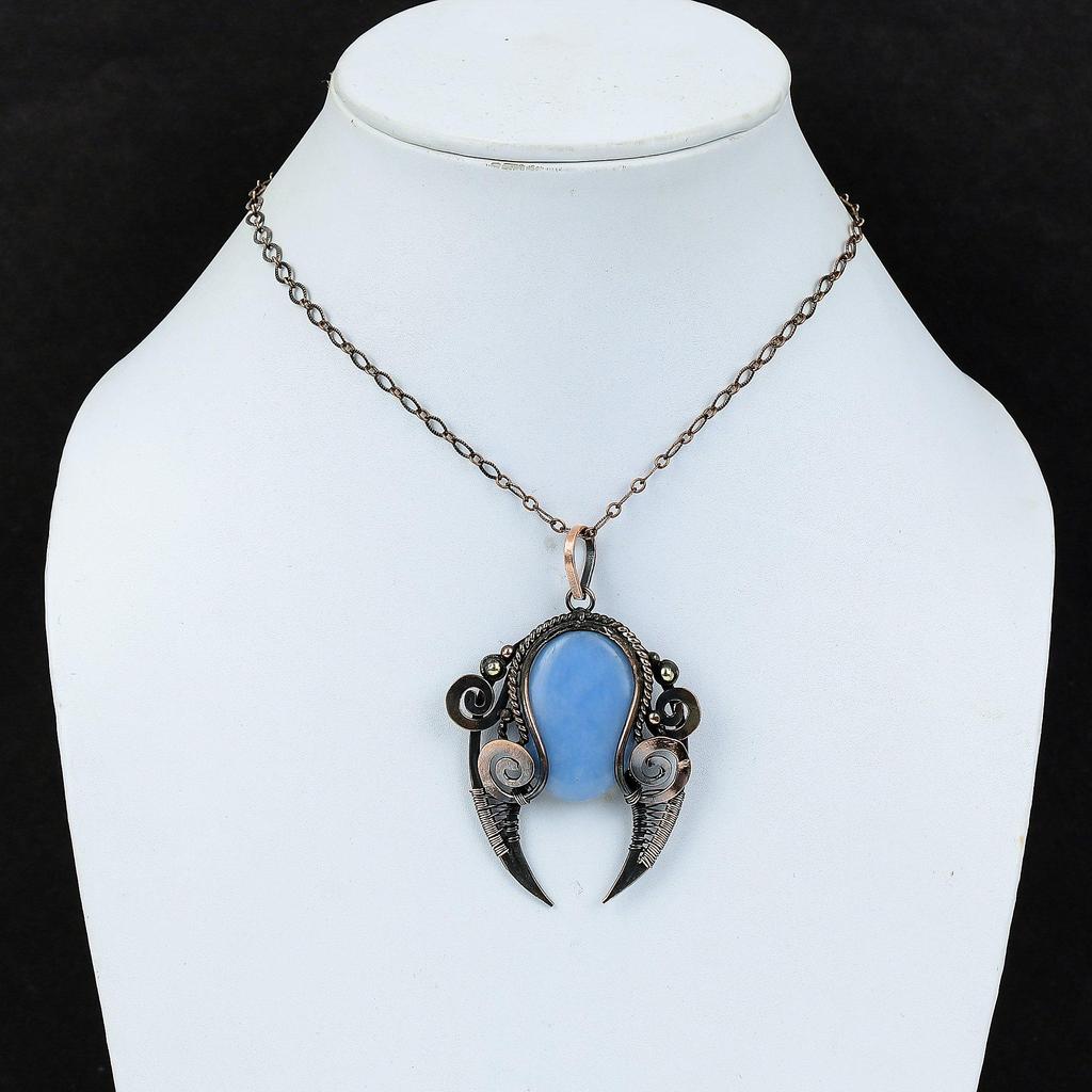 Angelite Pendant Copper Wire Wrapped Pendant Stylish Pendant Angelite Jewelry Handmade Real Gemstone Pendant Engagement Gift Copper Jewelry