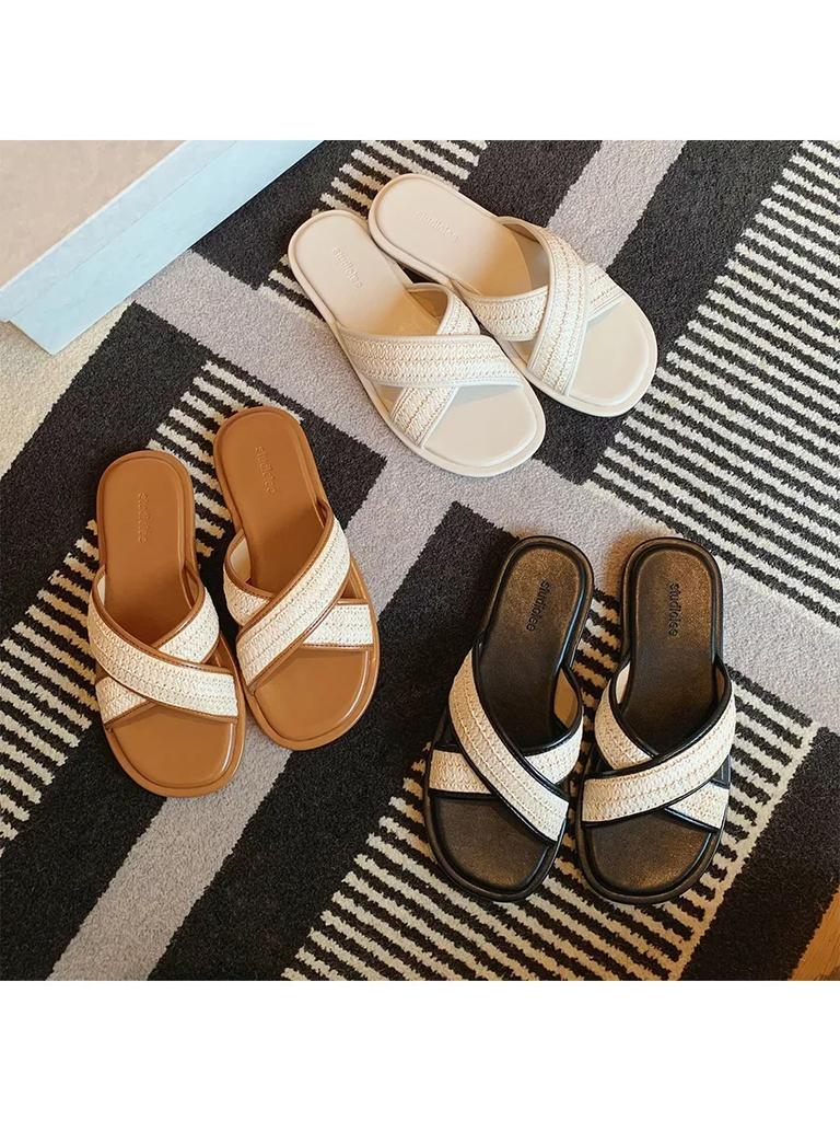 New Shoes for Women Summer Fashion Knit Sandals Girl Simple Designer Outdoor Slipper Flat Casual Shoes Big Size
