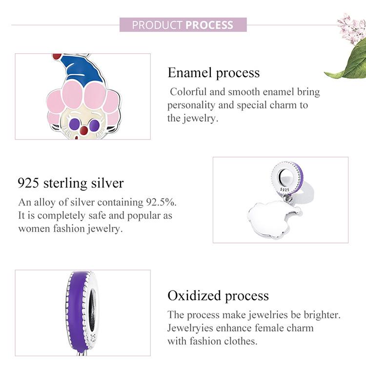 WOSTU New 925 Sterling Silver Funny Clown Charm Colorful Enamel Bead Pendant Fit Original Bracelet For Women Jewelry
