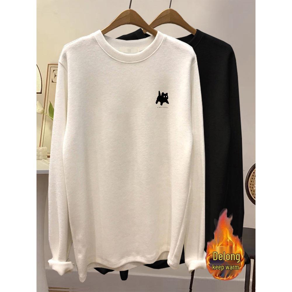 Women s Hip-Length Brushed Velvet Long-Sleeve Top - Soft, Comfortable, Thickened, Warm, White XXL
