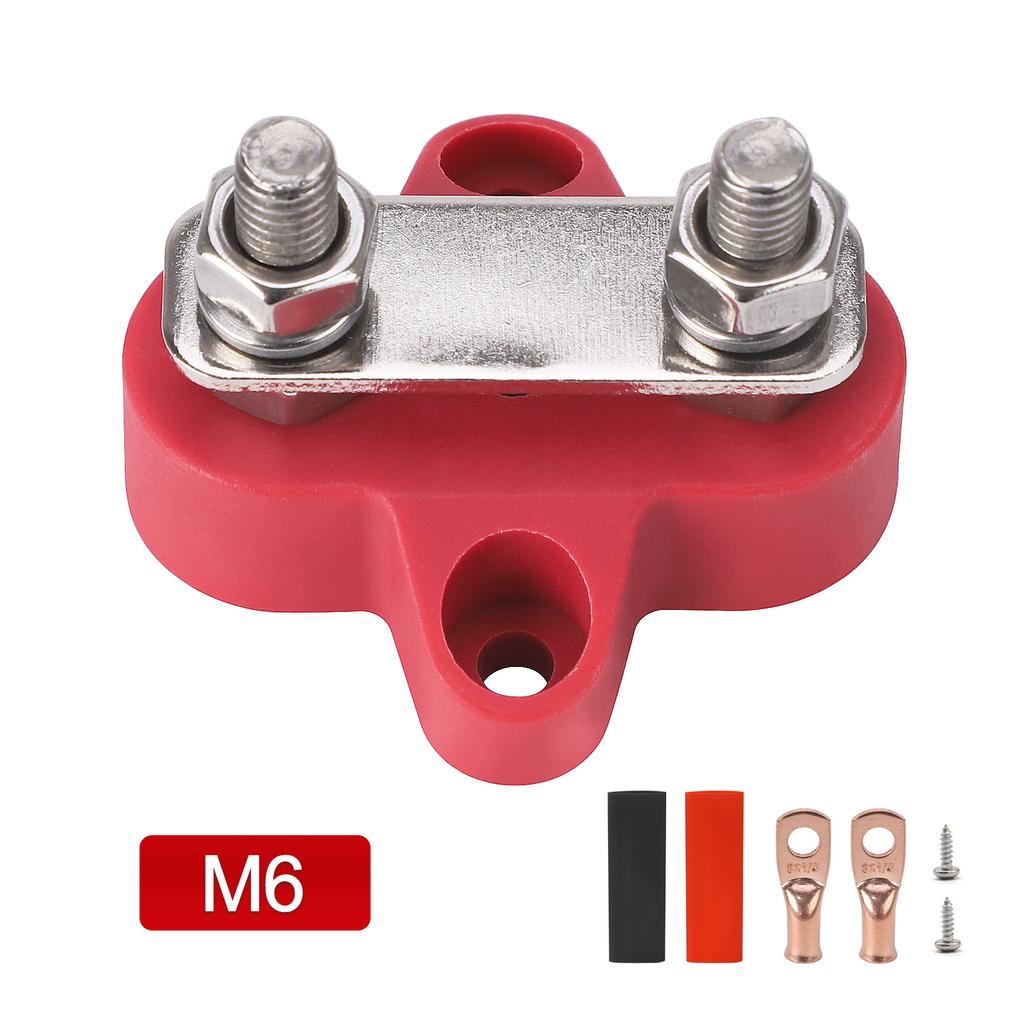 5/16" 48V Positive & Negative Ground Red Black Power Distribution Terminal Block FOR Truck Car RV Boat M6 M8 Dual Terminal Studs