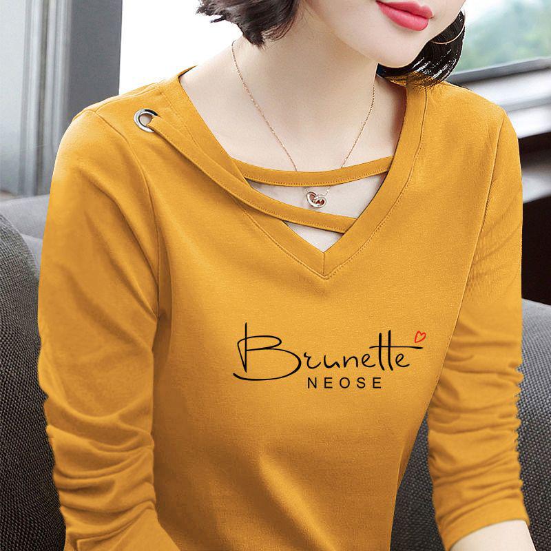 

Women s Versatile Slimming Cotton Long-Sleeve Top - Fashionable Korean Style for Spring/Autumn 2025 L