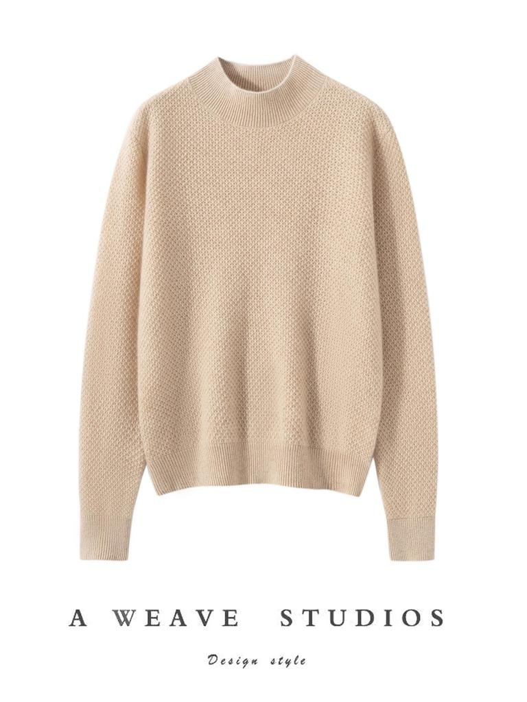 Cashmere Knit Half-High Neck Winter Cardigan Sweater