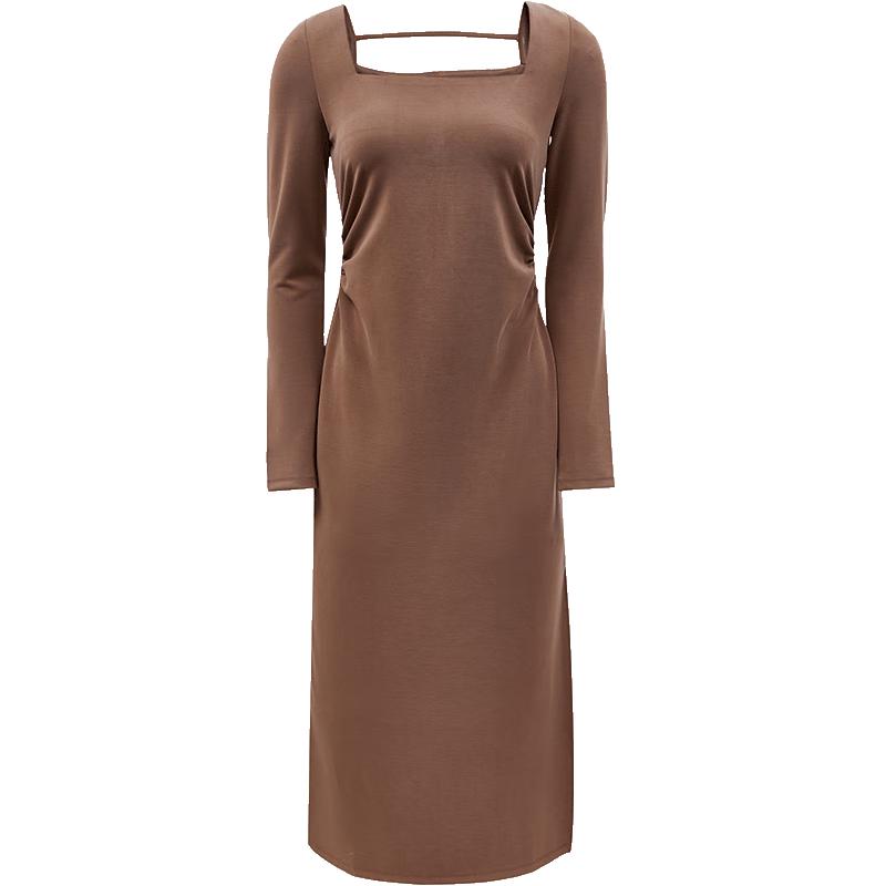 

ONLY 2024 Autumn Retro Square Neck Slit Long Dress M
