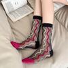 Crystal Silk Socks Women Summer Ultra-thin Transparent Elastic Nylon Long Socks Harajuku Vintage Floral Embroidery Kawaii Socks