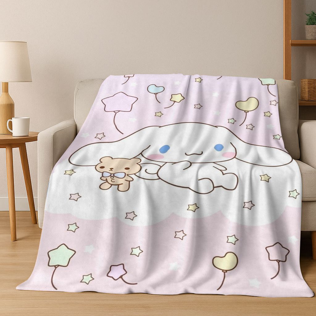 

2026 New Cute Cinnamoroll Pompompurin Sanrio Cartoon Flannel Blanket,Warm and Cozy Soft Throw Blanket for Home Bedroom Bed Sofa 75x90cm