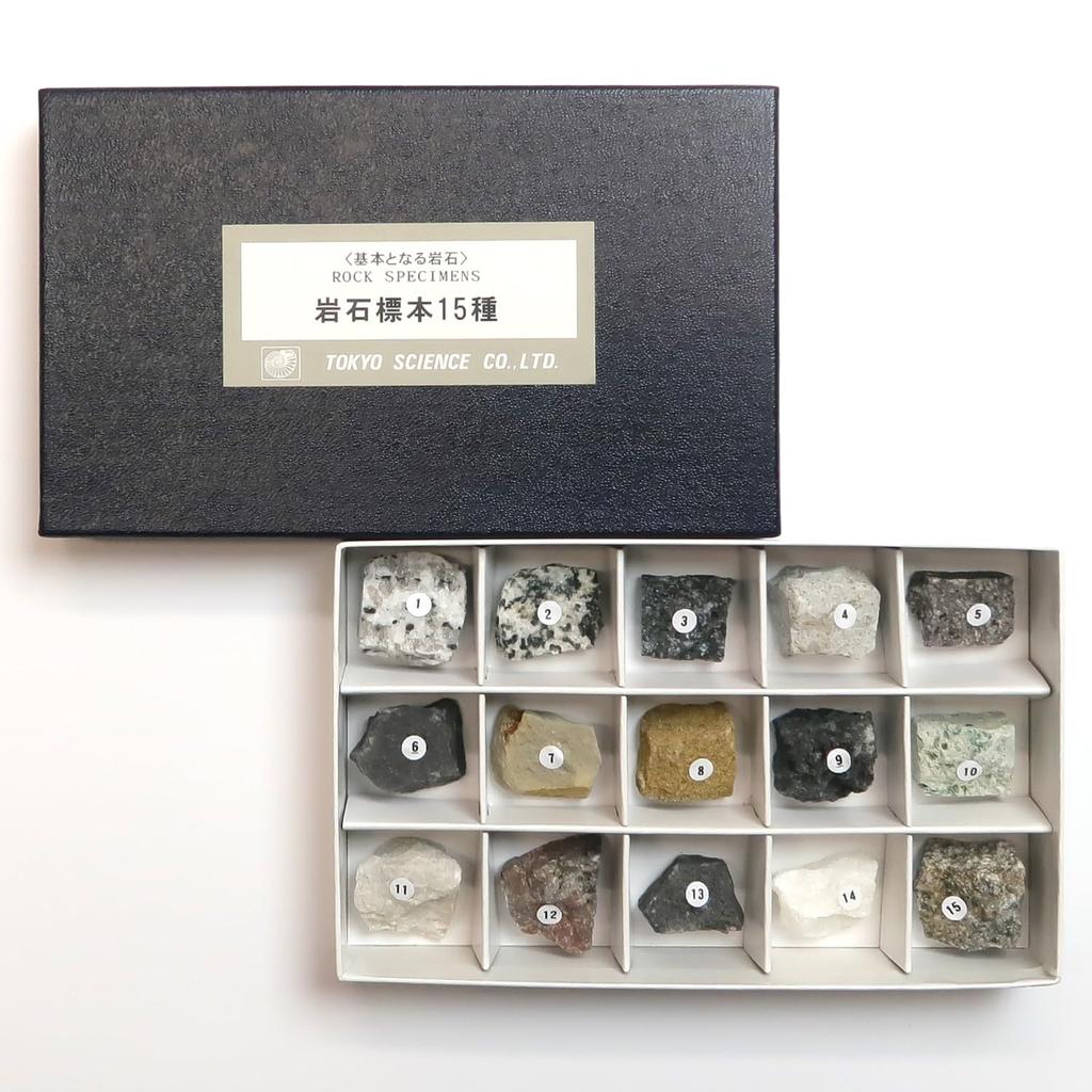 SCIENCE Rocks Rock Specimens Set of 15 with Paper 160 X 97 X H30mm ROCK SPECIMENS KIT 15 "Basic (Igneous, Sedimentary, Metamorphic) Explanations" Box